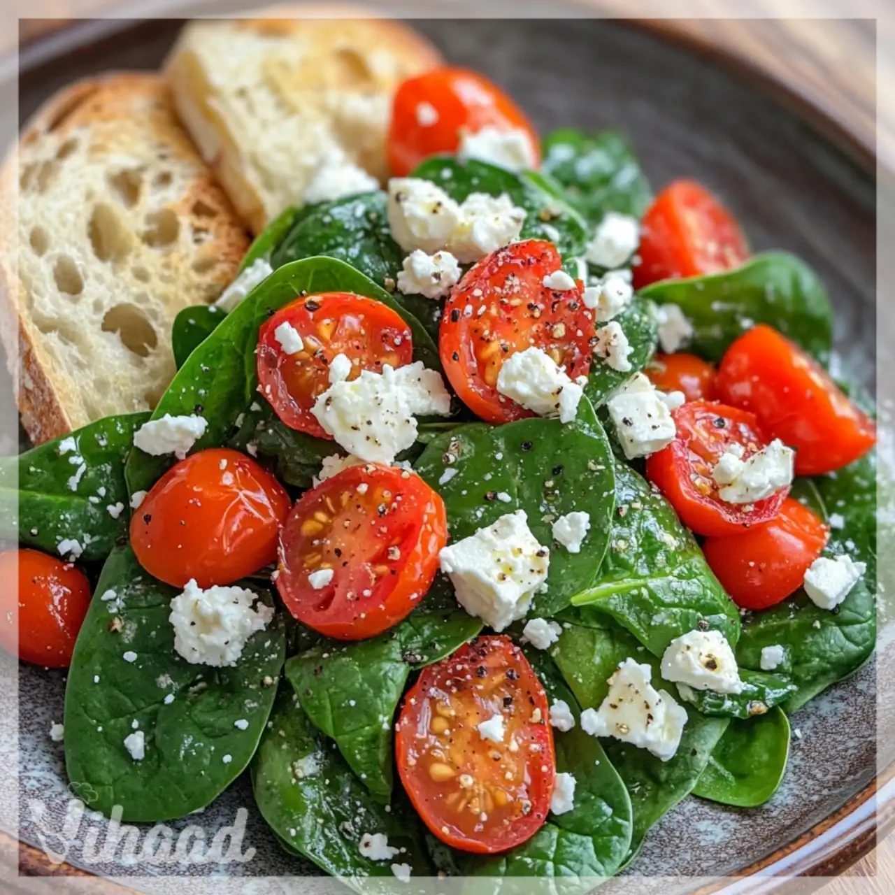 Ensalada de espinacas con tomates cherry y queso feta